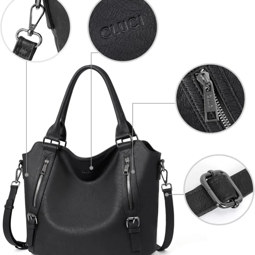 Black Vegan Leather Tote with Gunmetal Hardware. EUC - Picture 4 of 15